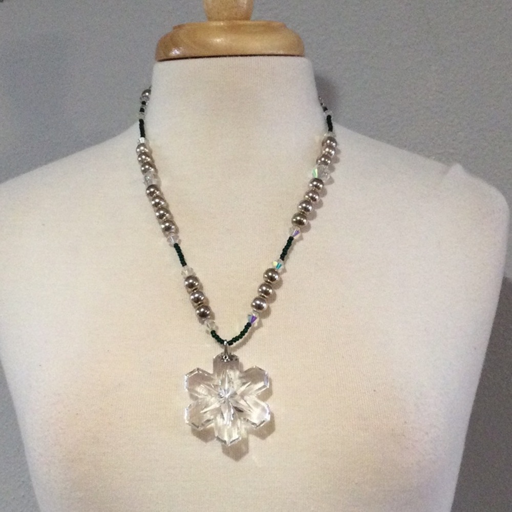 Beaded Necklace w/Snowflake Pendant and Earring Set
